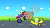 Minion Superman Monster Truck VS Banana Bike - Video For Kids - Minions Cartoon