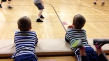 Cute Twins Cheer For Their Dad Playing Basketball