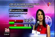 Encuesta 24: 80.8% cree que Nadine Heredia no regresará al país en 7 siete días