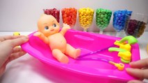 Learn Colors Baby Doll Bath Time Numbers Counting with M&Ms Chocolate Candy Creative for Kids