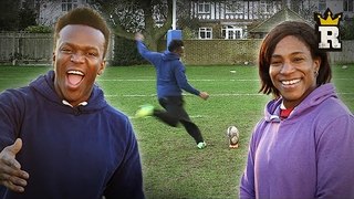 KSI coaches Maggie?! Rugby Kicking Challenge! | Rule'm Sports