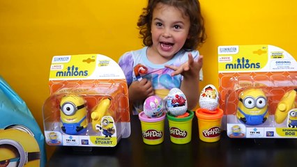 Fun Musical Minions Toy from Despicable Me and 3 Surprise eggs: Spiderman, Jake the pirate and Kider