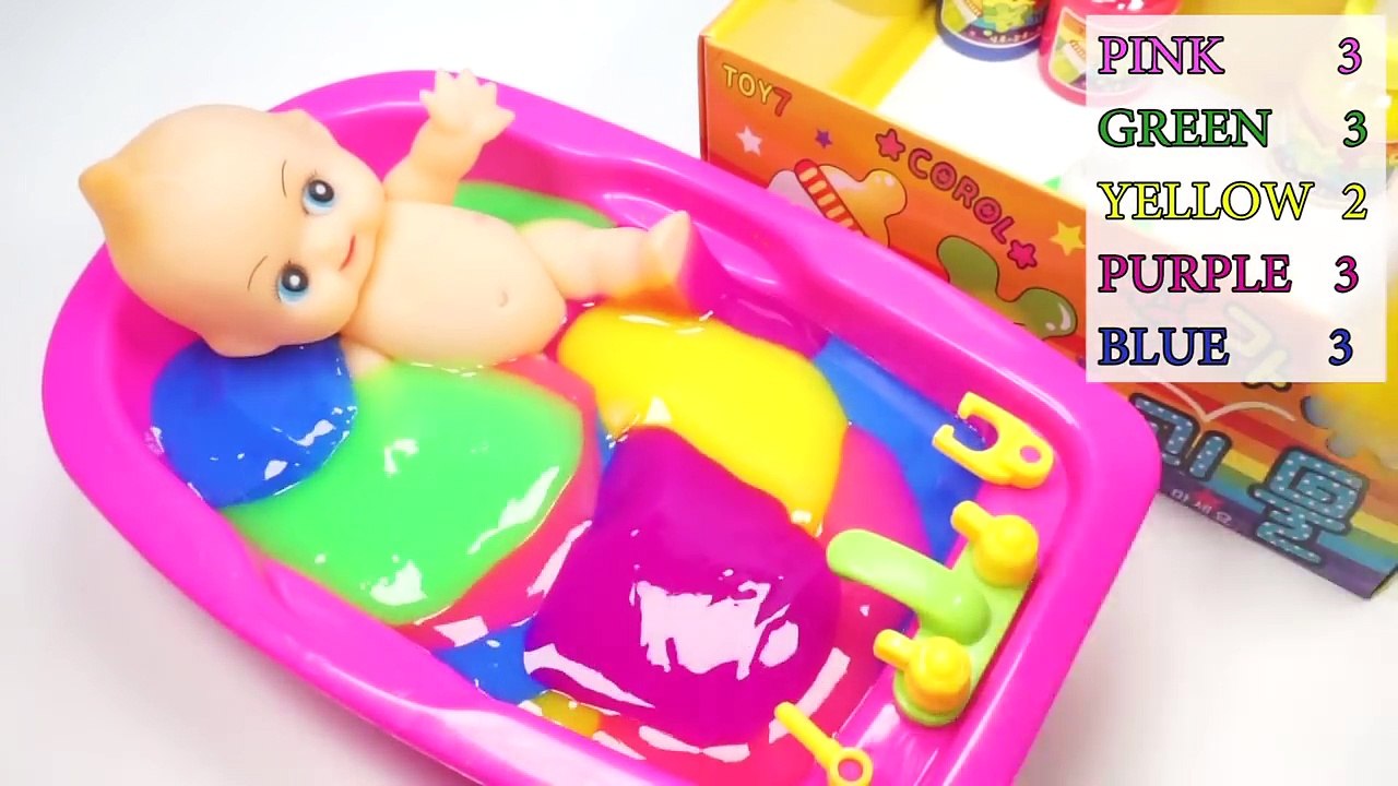 Learn Colors Baby Doll Bath Time With Clay Slime Number Counting With Colors Big M&M Candy