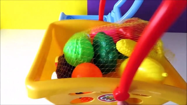 Toy shopping cart learn names of toy fruits and vegetables toy supermarket shopping basket