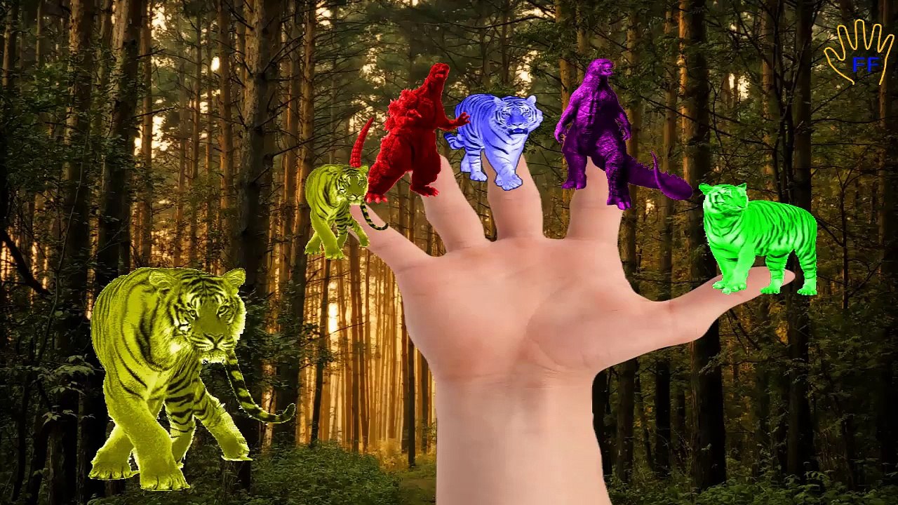 Colours Godzilla Finger Family Nursery Rhymes | Tiger Cartoon Finger Family Rhymes Compilation