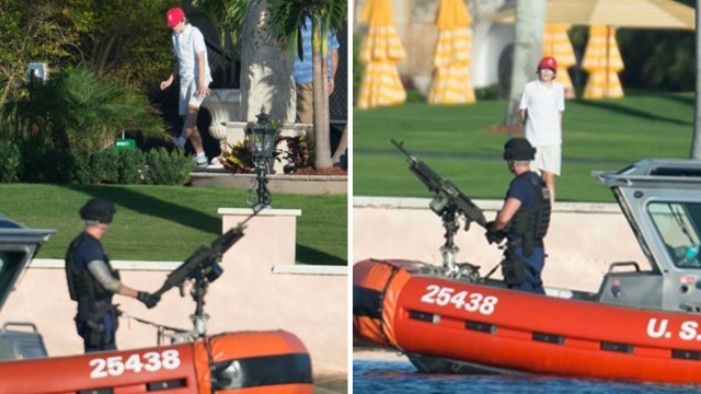 Barron Trump is surrounded by heavily-armed guards