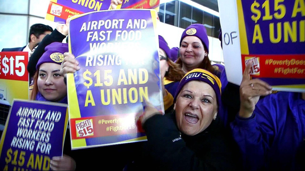 Large US protests call for $15 minimum wage