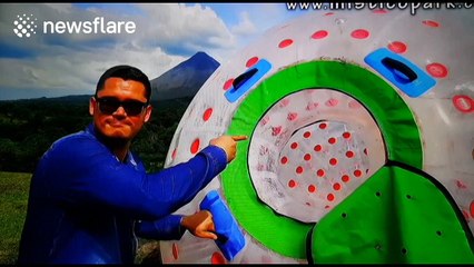 Couple go 'zorbing' on volcano slope for honeymoon