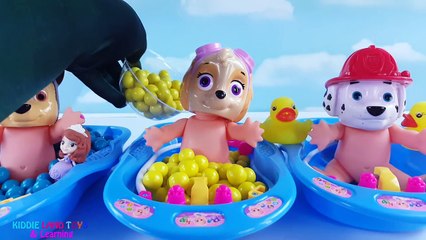 Download Video: Paw Patrol Baby Dolls in Bathtub Marshall Skye Chase Candy Gumballs Learn Colors Toy Surprises