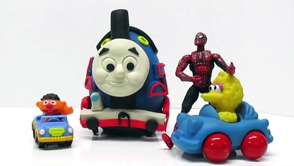 SPIDERMAN + THOMAS THE TRAIN! Play-Doh Surprise Egg! Fun Toys and BIG BIRD AND ERNIE! PBS Toys!