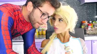 BAD BABY Real Food Fight Elsa VS Dad Spiderman & Freak Kitchen Mess