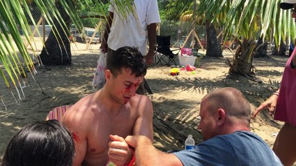 Wave Slams Tourist into Rocks