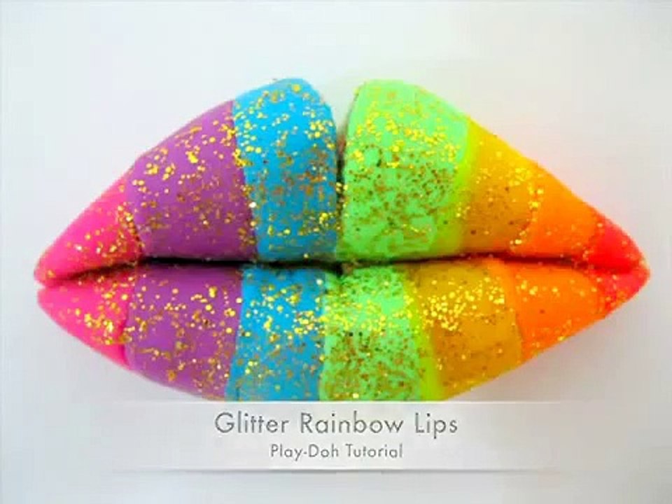 How to make Play Doh Art Glitter Rainbow Lips