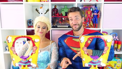 Disney Frozen Elsa vs Superman - PIE FACE CHALLENGE! Funny Superhero Movie in Real Life