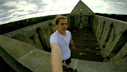 Extreme Longboarder Rides Across Ancient Building