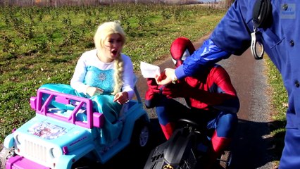 Скачать видео: Frozen Elsa & Spiderman CAR RACE! w Joker Maleficent Anna Superman Batman Police TOYS! Superheroes