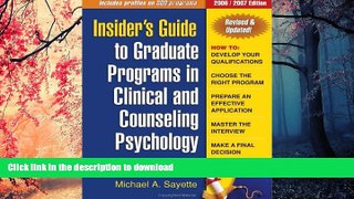 READ THE NEW BOOK Insider s Guide to Graduate Programs in Clinical and Counseling Psychology: