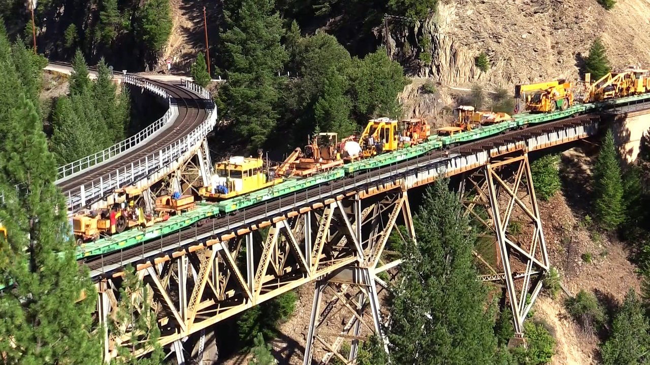 Freight Trains and Mountain on Feather River Canyon