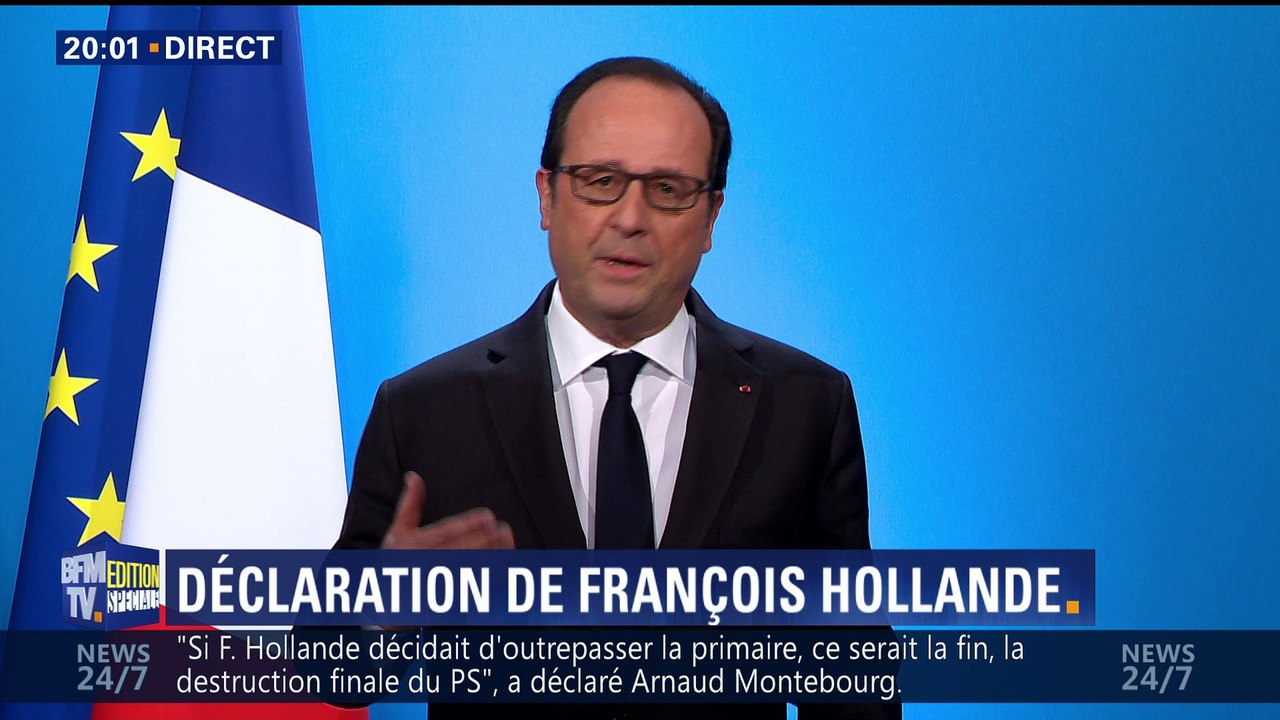 François Hollande: "J'ai décidé de ne pas être candidat à l'élection présidentielle"
