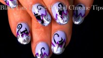 Halloween Nails | DIY Chrome Tips with Black Cats Nail Art Design Tutorial