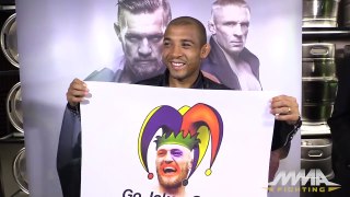 Jose Aldo Shows Off Conor McGregor Jester Poster, Talks McGregor Bout