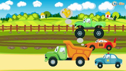 Dépanneuse et Voiture de police - Dessin animé français pour petits - Vidéo éducative