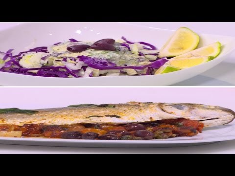 سمك بوري محشي طماطم و زيتون - سلطة كرنب و خس بالمايونيز | شبكة و صنارة حلقة كاملة