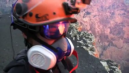 Crazy guy comes into an active volcano