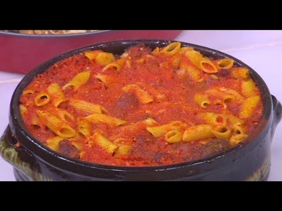طاجن مكرونة في الفرن بالسجق | نجلاء الشرشابي