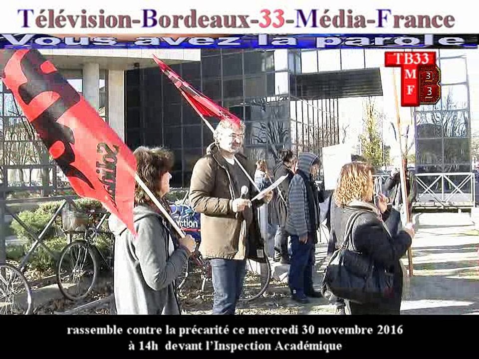 Télévision-Bordeaux-33Média-France Sud Education Aquitaine appelle à un rassemble contre la précarité devant l’Inspection Académique