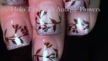Antique Flower Nails | Nude holo tip Nail Art Design Tutorial