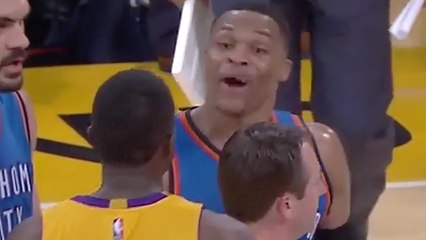 Russell Westbrook & Luol Deng Yell At Each Other After Headlock on Deng