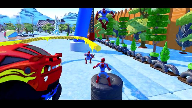 MONSTER TRUCKS MCQUEEN CARS SPIDERMAN TEAM & SPIDER CARS ! Kids video with Nursery Rhymes
