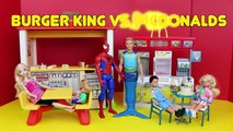 DisneyCarToys Barbie McDonalds vs Barbie Burger King Toys with Frozen Elsa Spiderman Mike The Merman