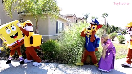 Princess Rapunzels Nose FALLS off! w/ PAW Patrol Rubble Rocky & Spongebob in Real Life
