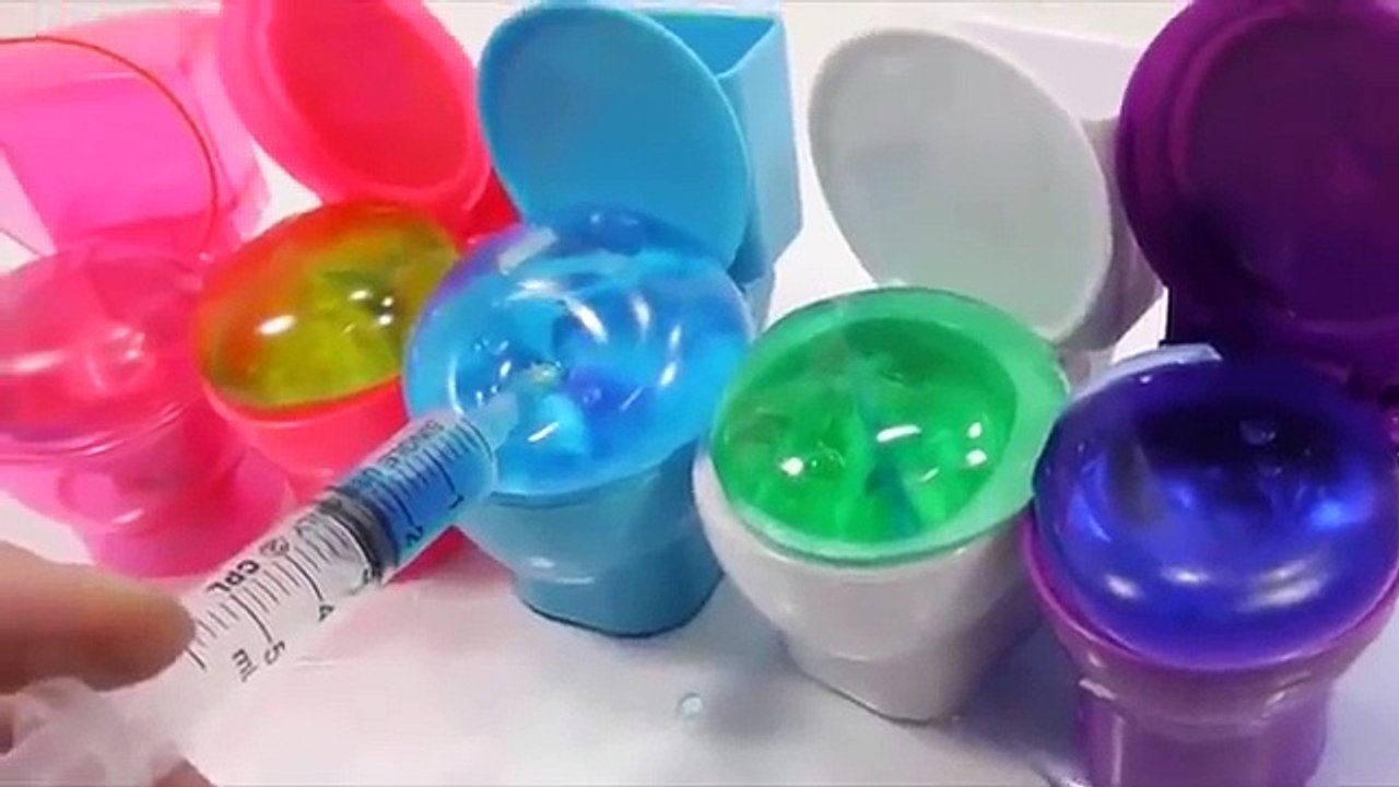 Combine Freeze Slime Ice Cream Learn Colors Toilet Poop Glitter Powder Glue Slime Water Balloons