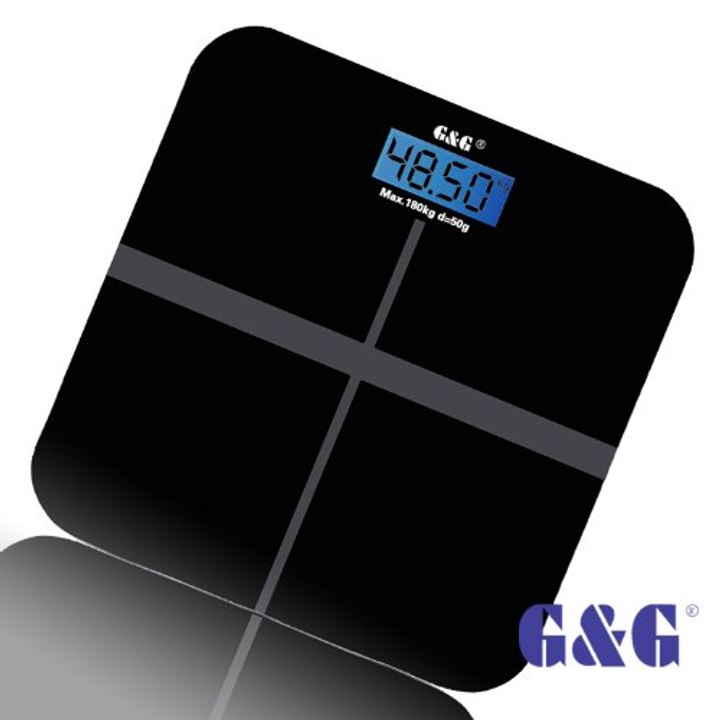 G&G A6 180kg DESIGN Digitalwaage Personenwaage AAA Batteriebetrieb GLAS Scale (Schwarz-Kreuz)