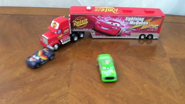 Disney Cars New Stunt Racers Chick Hicks and Max Schnell Doing Stunt Tricks with Mack Truck Hauler