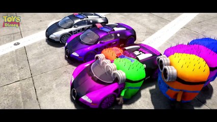COLORS MINIONS AND COLORS POLICE SUPER CARS BUGATTI VEYRON NURSERY RHYMES CHILDREN FOR SONGS