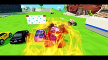 MONSTER TRUCKS MCQUEEN & LIGHTNING MCQUEEN COLORS Destroy Cars   FUN with Spiderman & Mickey Mouse