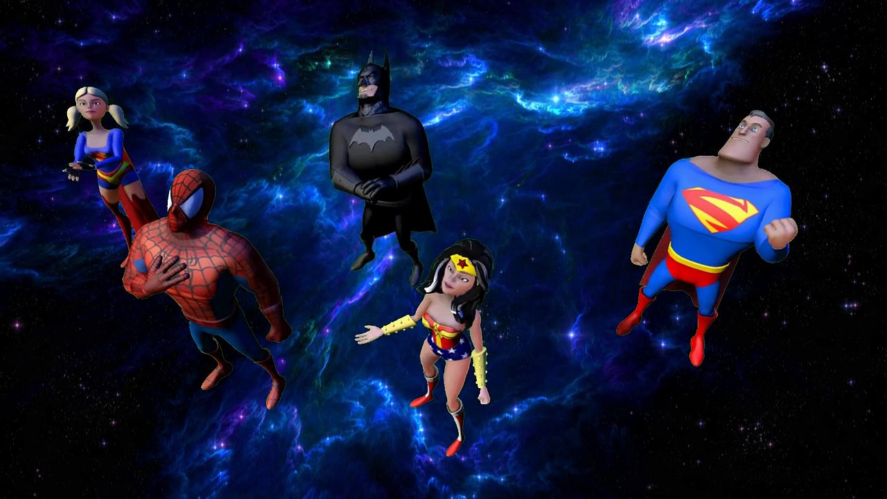Finger Family Song Nursery Rhyme - Spiderman Batman Superman Wonder Woman & Supergirl