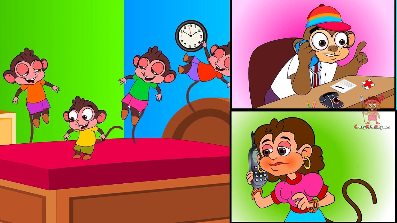 Five Little Monkeys Jumping On The Bed Nursery Rhyme by Crazy Kids ...