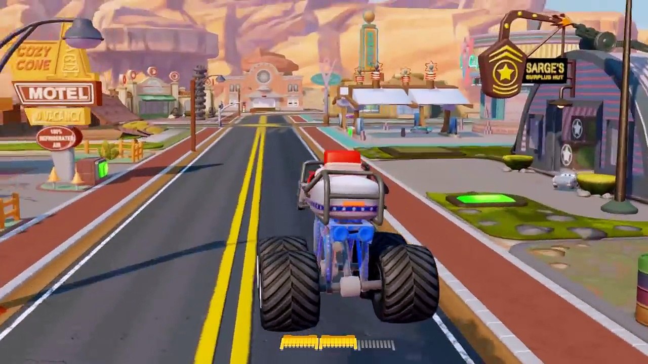 Disney pixar car: McQueen Race Game - Anger (Inside out) on MONSTER TRUCK Nursery Rhyme Song