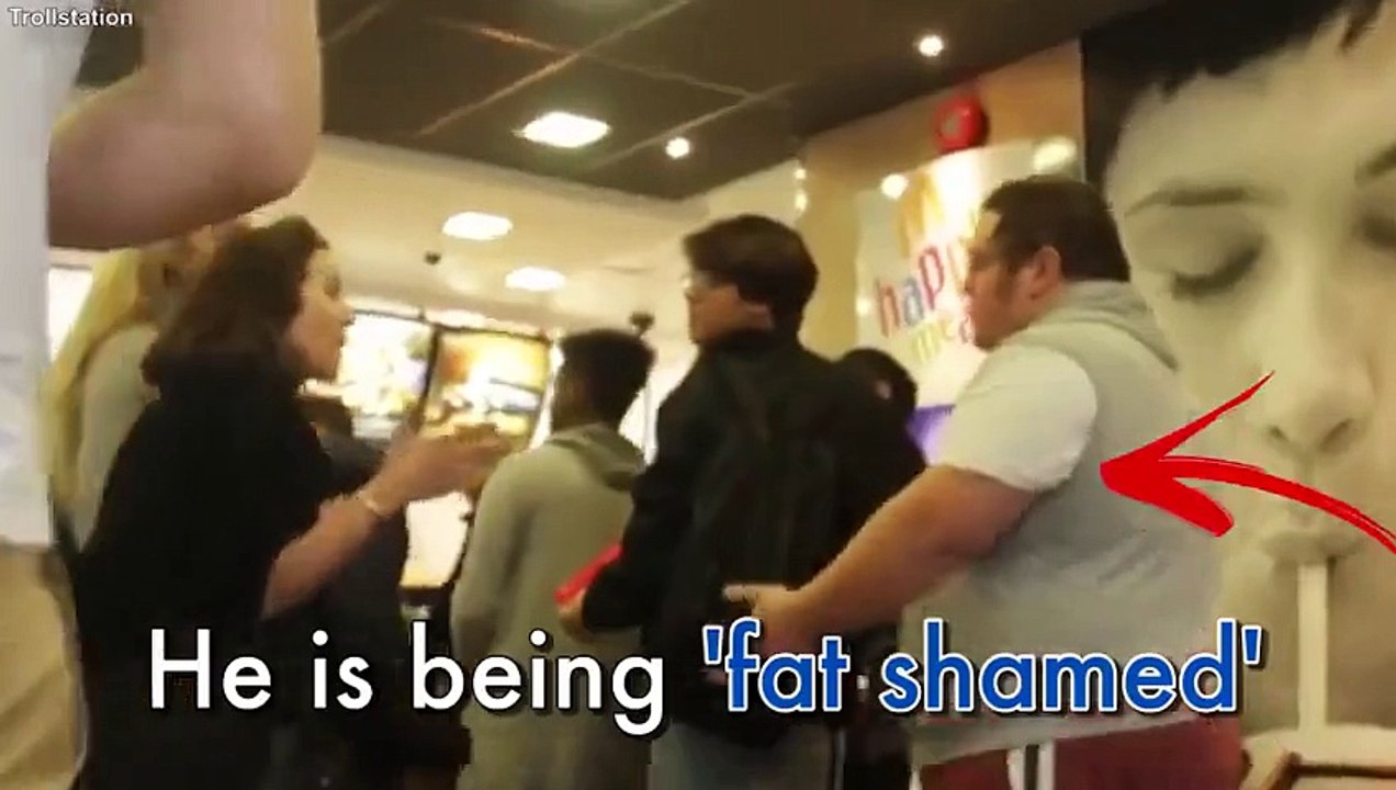Intense Fight Scene Between A Girl and A Man With Fat Body At Fast Food Restaurant