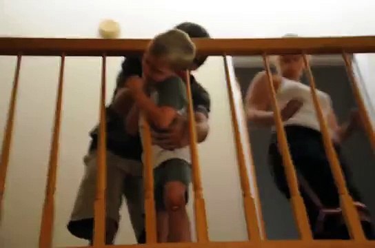 3 year old gets head stuck in stair railing