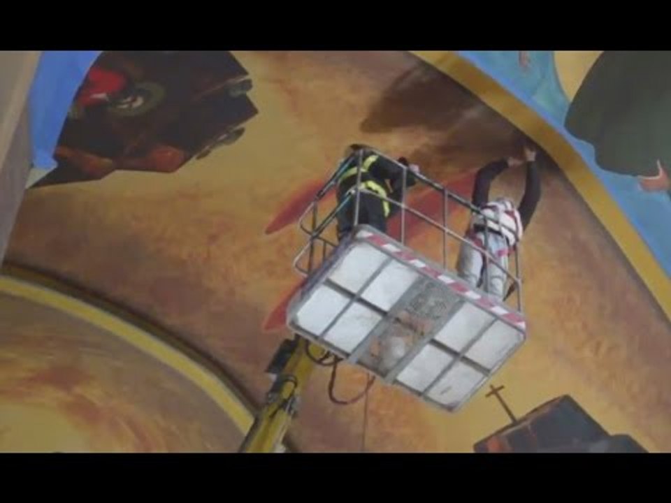 Norcia (PG) - Terremoto, lavori nella chiesa di Santa Rita da Cascia (05.12.16)