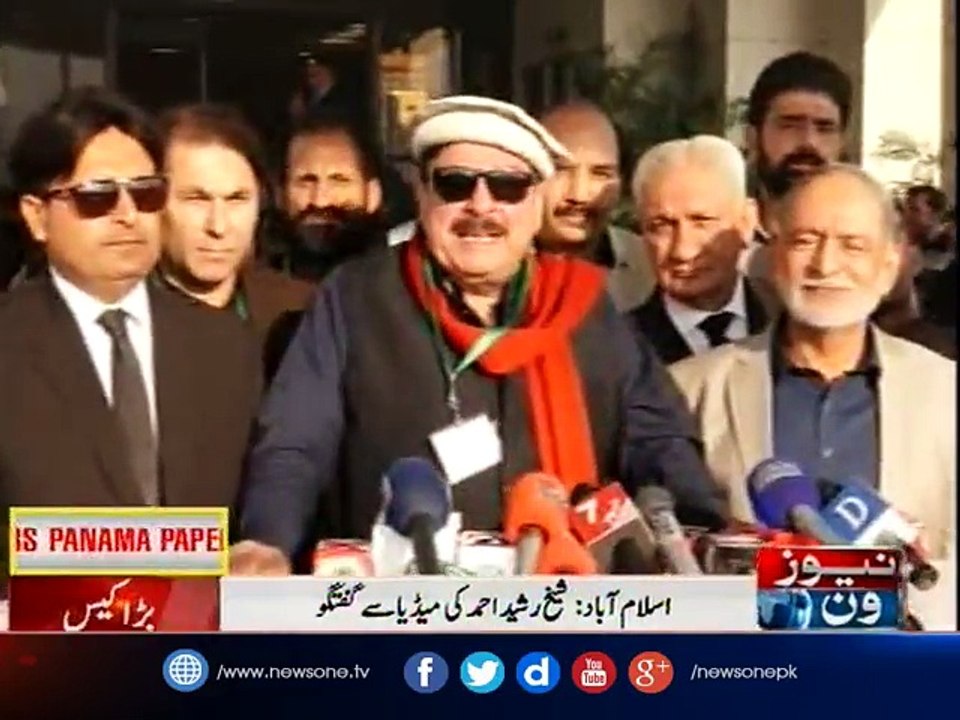 Sheikh Rasheed talks to media before SC hearing