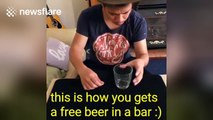 Magician shows how to get a free drink in a bar