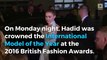 Gigi Hadid awarded model of the year at the 2016 British Fashion Awards
