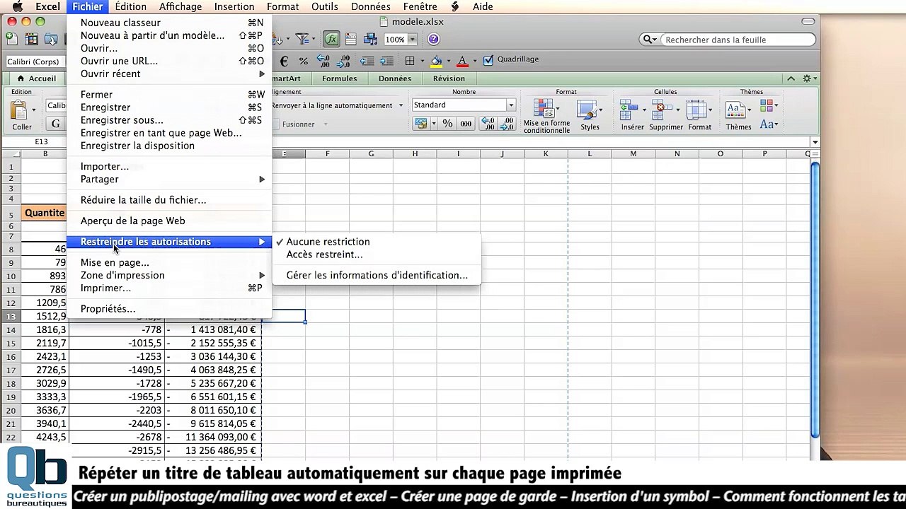 EXCEL -Titre et entête de tableau automatique